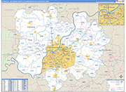 Louisville-Jefferson County Metro Area Wall Map Basic Style
